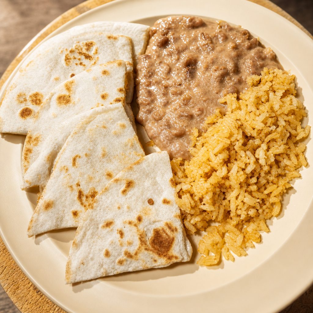 Kids Quesadilla Rice and Beans.
