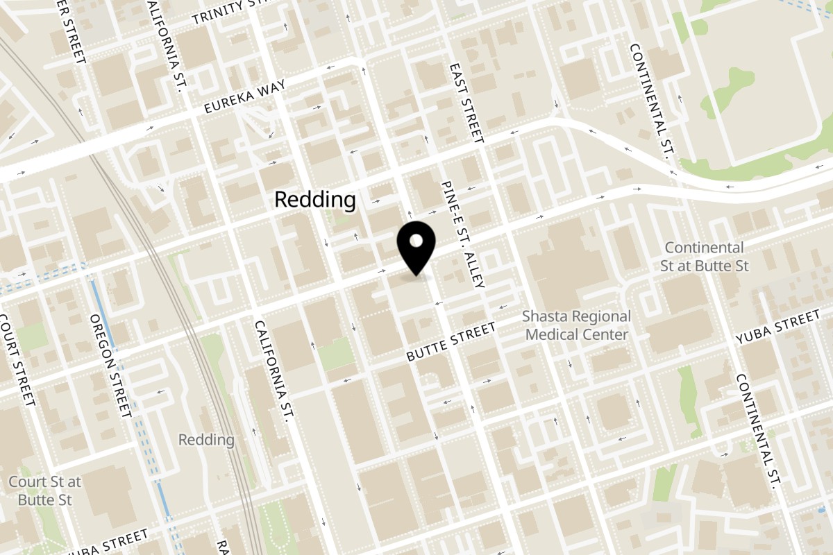 Map showing the location of Taqueria Los Gordos on 1400 Pine St in Redding
